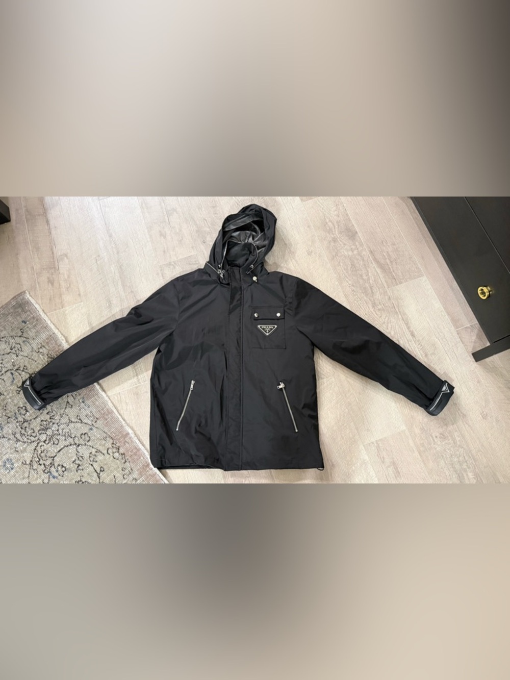 Prada Black Hooded Technical Shell Jacket